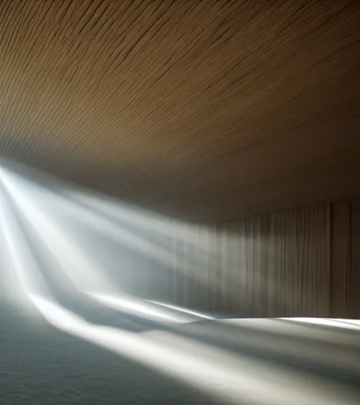 Image similar to the symmetric green linear light in the antartic, volumetric lighting, fog, majestic light, octane render, beauty fog, ethereal glare of the sun, hyperrealistic, epic, masterpiece, by peter zumthor in acid