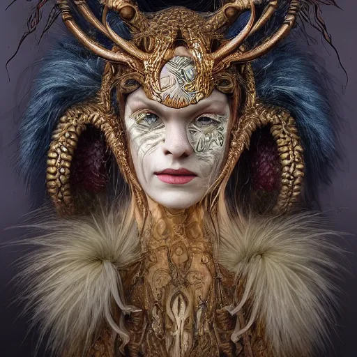 Image similar to a photograpic portrait of a anthropomorphic norse mythology mimosa, wearing furry clothes in the style of heilung an experimental folk music band, fantasy, intricate, elegant, highly detailed, digital painting, artstation, concept art, smooth, sharp focus, illustration, art by artgerm and H R Giger and alphonse mucha