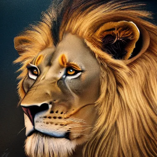 Image similar to a king lion, realistic painting, ultra detailed, cinematic, dynamic light