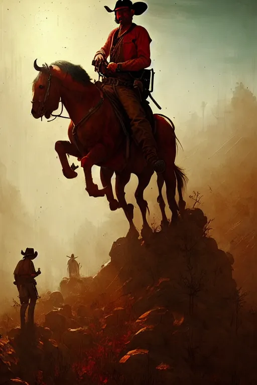 Prompt: hieronymus bosch, greg rutkowski, anna podedworna, painting of red dead redemption