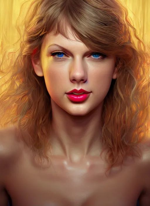 Image similar to taylor swift, au naturel, hyper detailed, digital art, trending in artstation, cinematic lighting, studio quality, smooth render, fluorescent skin, unreal engine 5 rendered, octane rendered, art style by klimt and nixeu and ian sprigger and wlop and krenz cushart