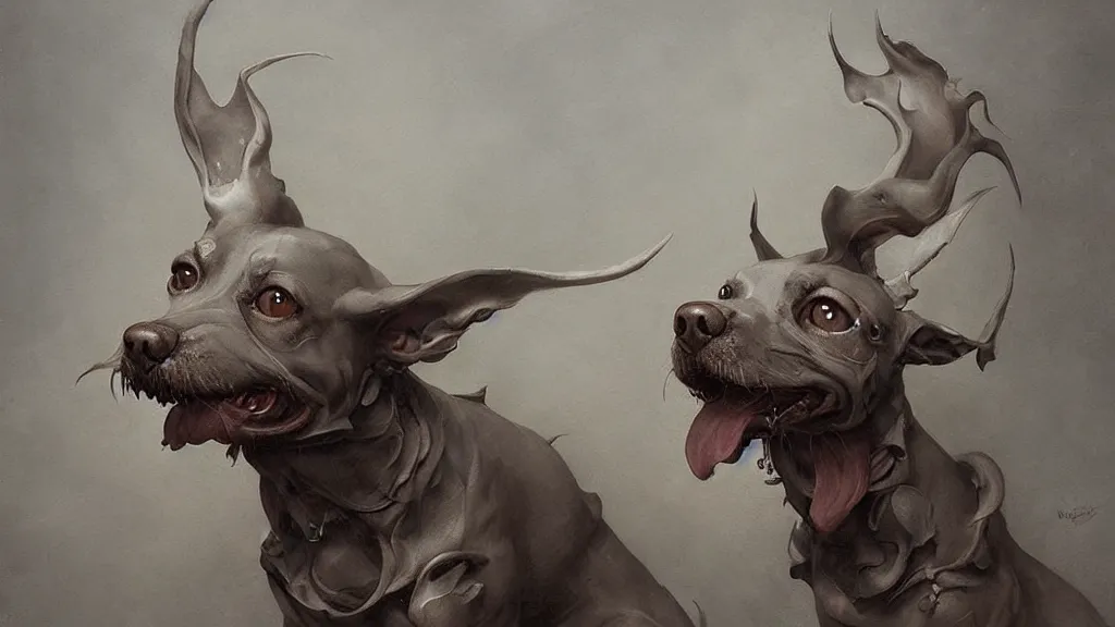 Image similar to a happy dog waiting to be fed, in the style of peter mohrbacher by weta digital and beth cavener, masterpiece, award winning, high face symmetry, intricatein the style of peter mohrbacher by weta digital and beth cavener, masterpiece, award winning, high face symmetry, intricate