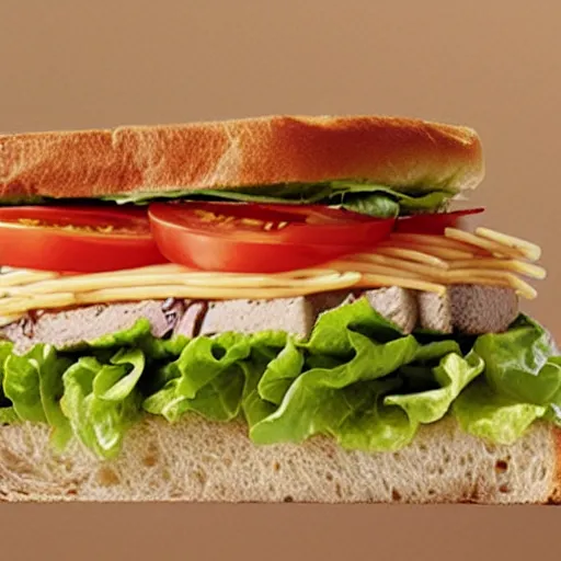 Image similar to still from ad for panera's new nlt sandwich ( nails, lettuce, and tomato )