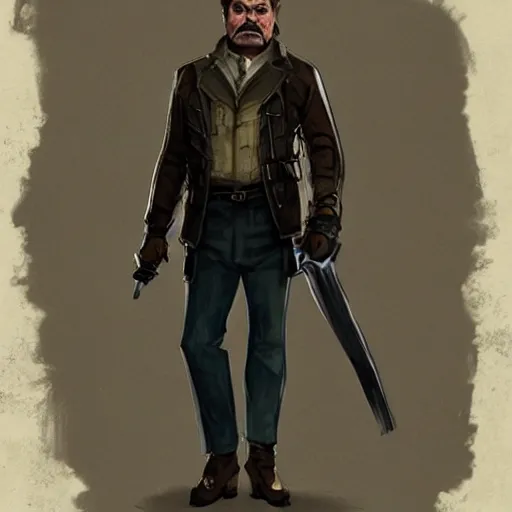 Prompt: ron swanson in dishonored concept art