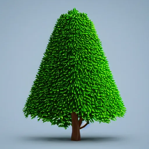 Prompt: a 3d low poly object of just a small green tree on the blue background