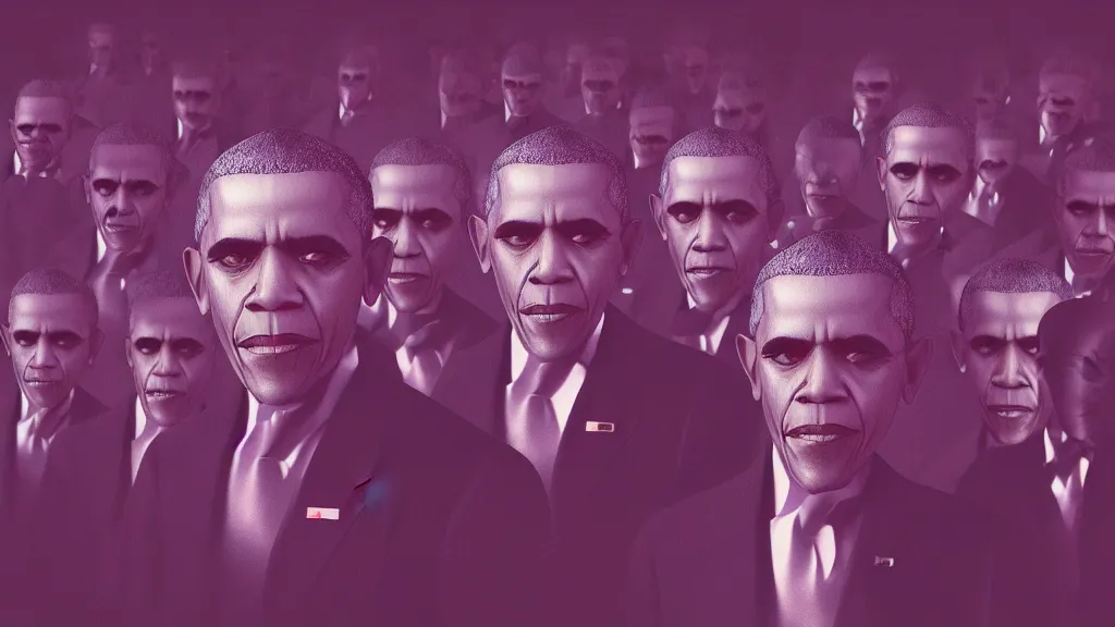 Prompt: 1000 vampire Obama clones ; render by Beeple, 4K