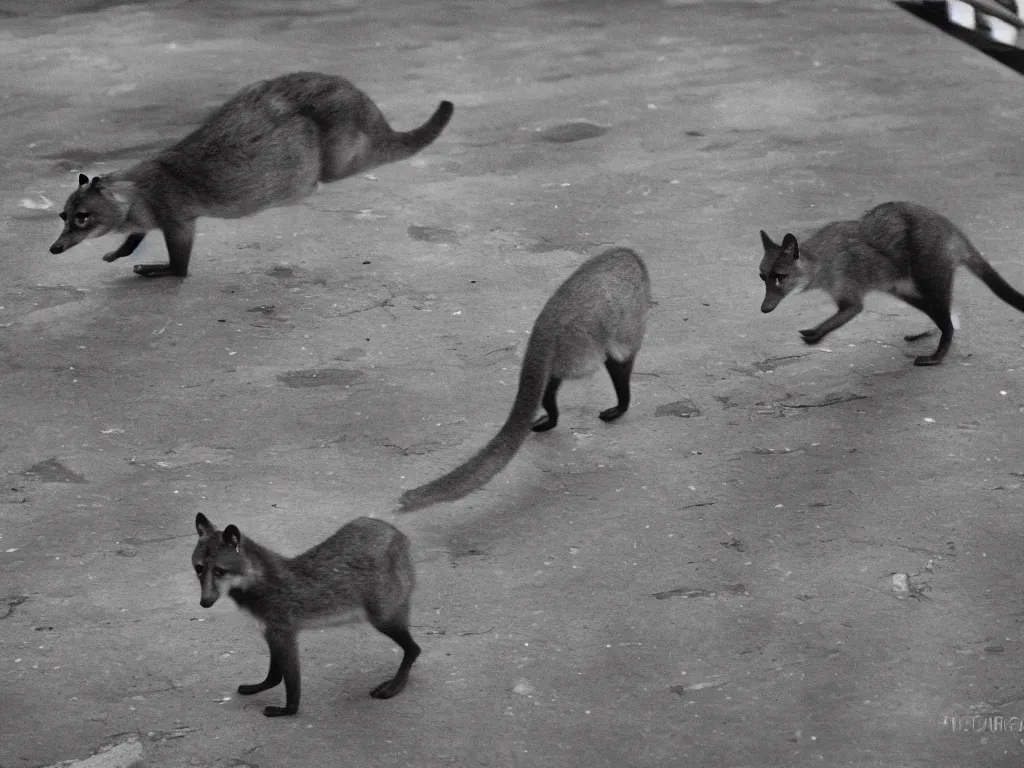 Image similar to thylacine walking along the hobart docks, detailed photograph, 4 k