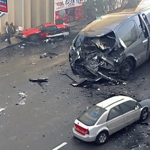 Image similar to russian car crash at major intersection with oxygen tanker exploding