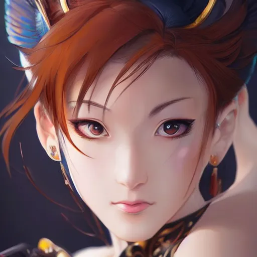 Image similar to A beautiful semi realistic anime portrait of Chun li, by Stanley Artgerm Lau, WLOP, Rossdraws, James Jean, Andrei Riabovitchev, Marc Simonetti, and Sakimichan, tranding on artstation H- 768