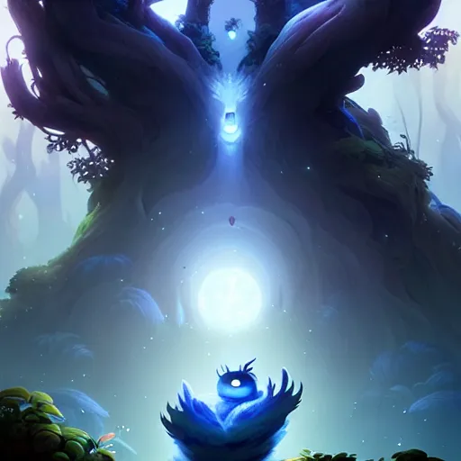 Image similar to Portrait of Ori and the blind forest, highly detailed, digital painting, artstation, concept art, sharp focus, illustration, art by greg rutkowski and alphonse mucha