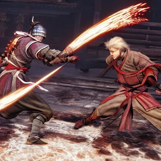 Image similar to Sekiro fighting Raiden in melee combat