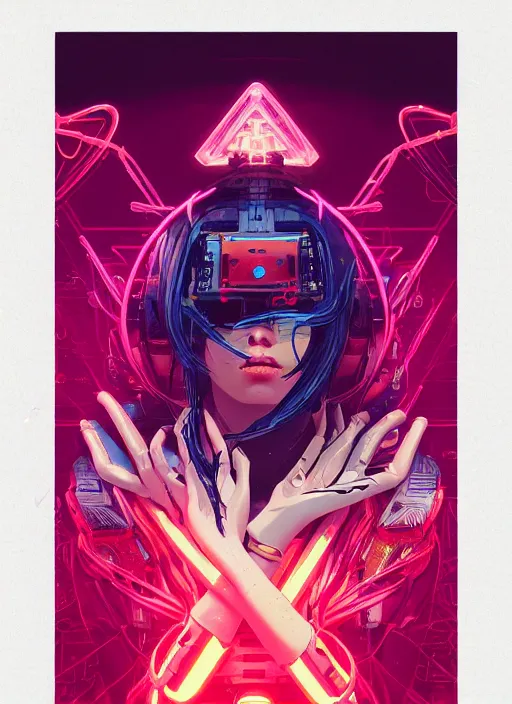 Image similar to character design, cyberpunk nezha resurrected in mechanical lotus, concert poster retro, conrad roset, greg rutkowski, flume cover art