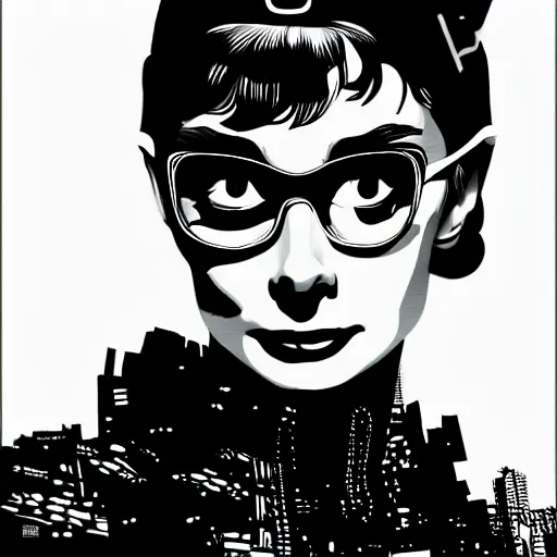 Prompt: audrey hepburn, detailed cyberpunk portrait by tim doyle