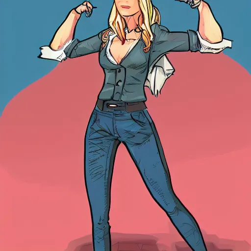 Prompt: blonde girl wearing an decent outfit hero, digital artwork in hero comic