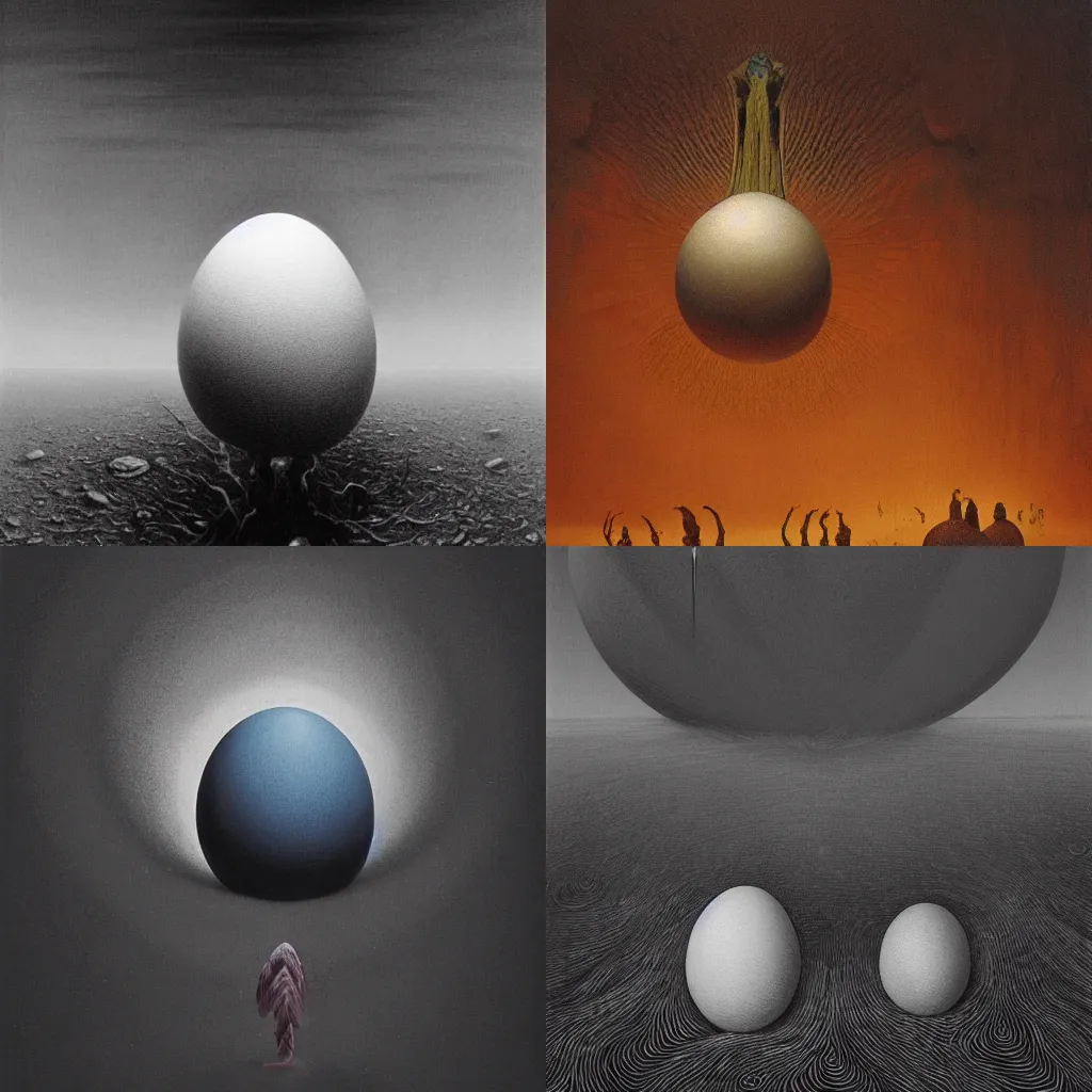 Prompt: The Cracked Cosmic Egg Full of People by Zdzisław Beksiński, caretaker, eldritch, cosmic horror, darkwave, concept by Alastair Reynolds