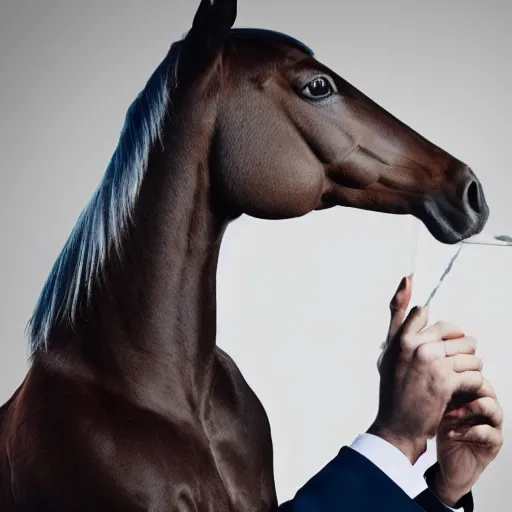 Image similar to horse in business suit snorting cocaine