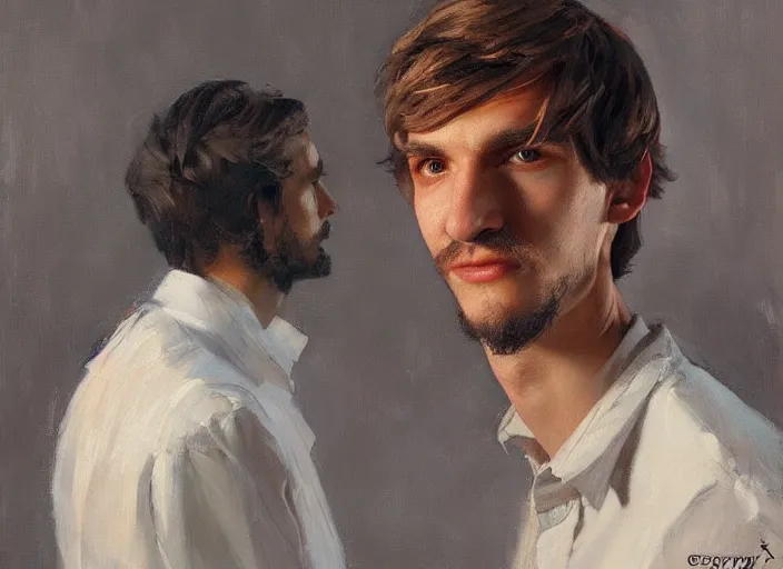 Image similar to a highly detailed beautiful portrait of xqcow xqc felix, by gregory manchess, james gurney, james jean