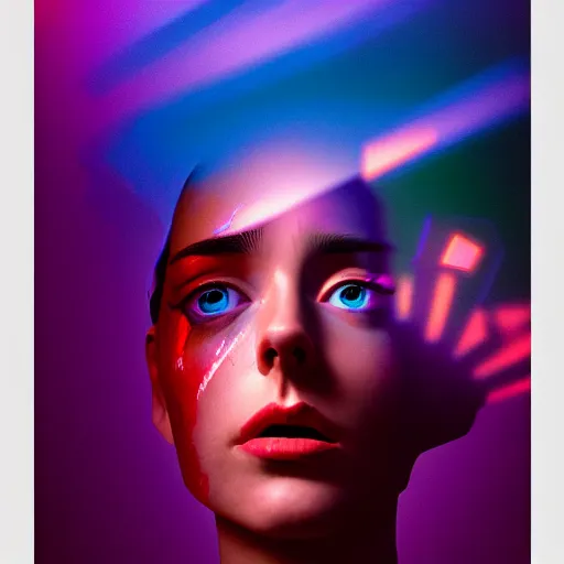 Prompt: floating under portrait made out of paint, photography, highly detailed, beautiful, realistic, holographic undertones, highly saturated colors, epic comic book art, improbable, octane render