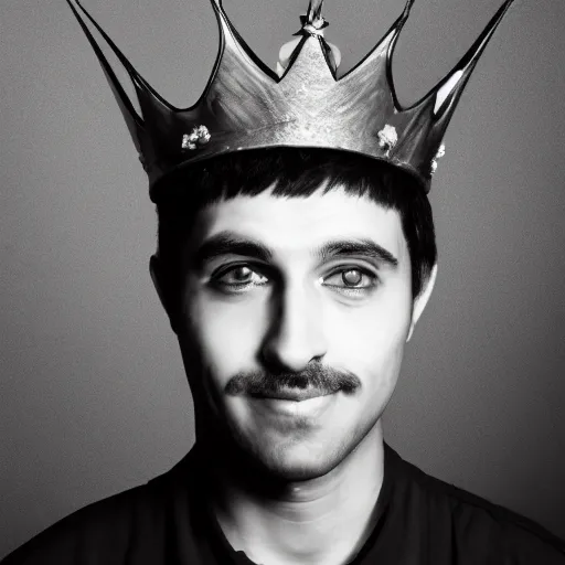 Image similar to man with a crown, smirk, photograph, black backgrounds