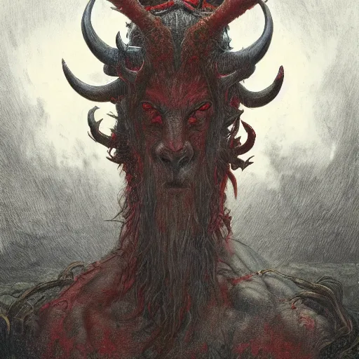 Image similar to a masterpiece! photographic portrait of a scarlet - colored!! beast!! with seven heads!! and ten horns!! by gustave dore and sam spratt and allen williams, trending on artstation, cgsociety, 8 k hd, earthtone colors, a cloaked woman riding the back of the beast