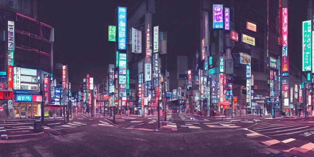 HDRI panorama, Tokyo at night, neon lights, street | Stable Diffusion