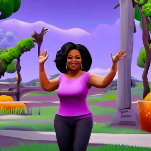 Image similar to oprah winfrey in fortnite doing the gangnam style dance