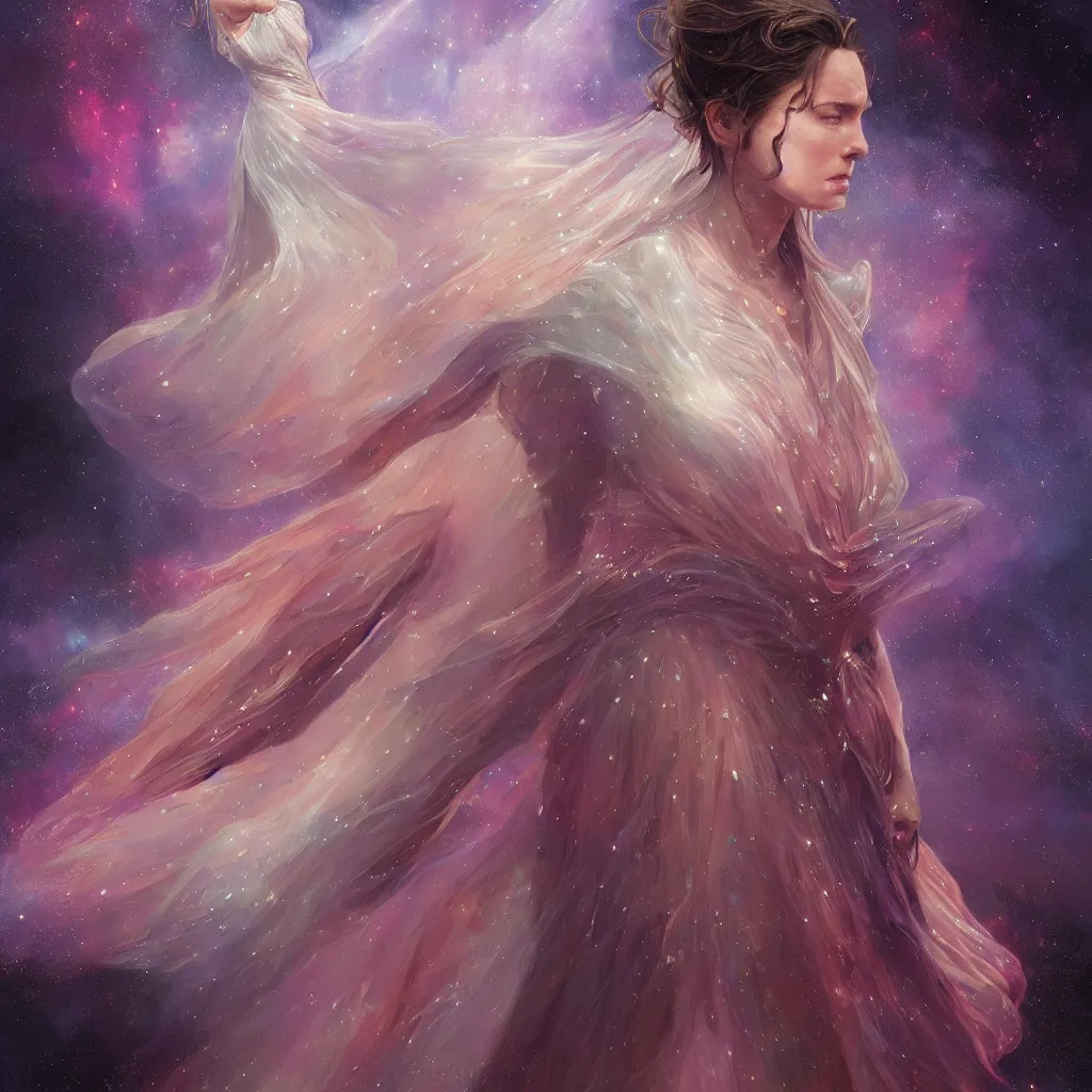 Image similar to girl wearing a dress made out of the nebula, ultra realistic illustration, alanis guillen, intricate, elegant, highly detailed, digital painting, artstation, concept art, smooth, sharp focus, illustration, art by artgerm and greg rutkowski and alphonse mucha