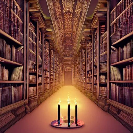 Prompt: occult library filled with floating candles, detailed, digital art, 4 k