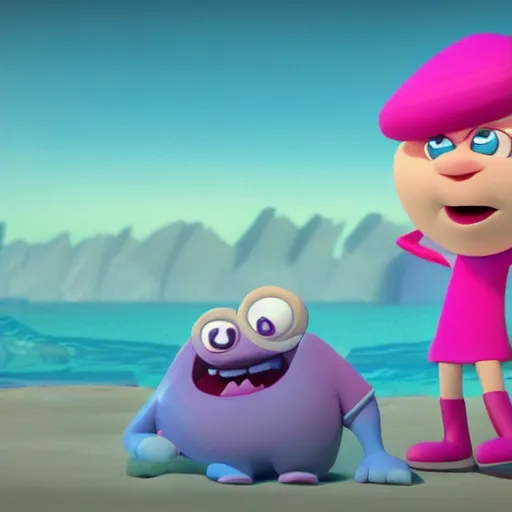 Image similar to animation still from stylized chowder cartoon network