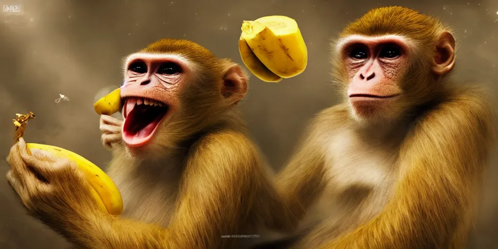 Prompt: monkey on planet mars eating banana, artstation top, high definition, deviant art, extremely beautiful