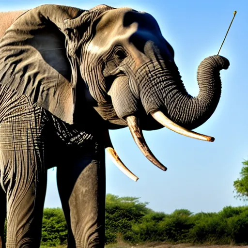 Image similar to a photo of an elephant drinking a giant red bull