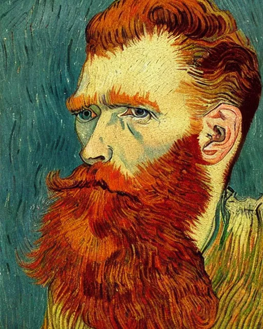 Image similar to An oil painting of a red headed man in his thirties, short beard, trimmed hair, by van gogh, very detailed