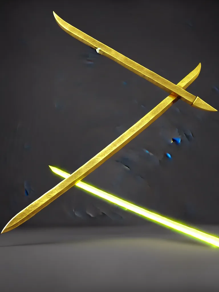 Prompt: magic long sword, proportional image, glowing blade, clean background, 3 d octane render, blade, sharp, gold, gems, cryptoblades