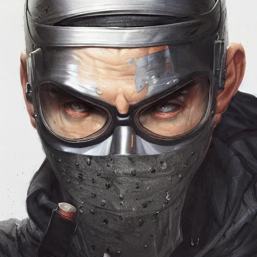 Image similar to very cool man grey hair with mask, streetwear, techwear, cyberpunk style outfit, full body, nose piercing, detailed portrait, intricate complexity, by greg rutkowski, cushart krentz, artgerm, ross tran, conrad roset, takato yomamoto, ilya kuvshinov. 4 k, beautiful, cinematic dramatic atmosphere, portrait lighting