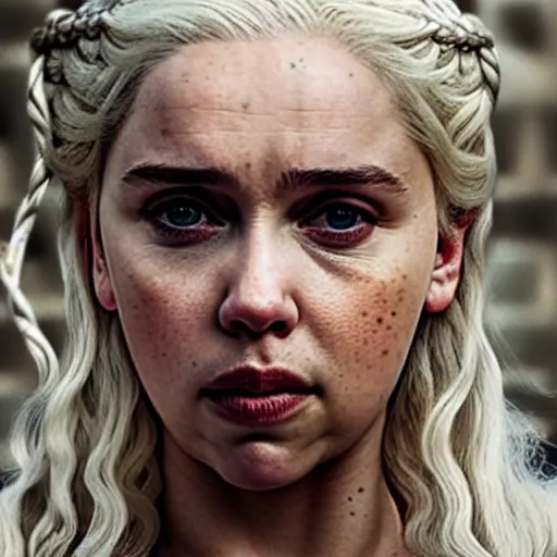 Prompt: a selfie of daenerys targaryen played by scarlett johansson, medium shot, detailed eyes,