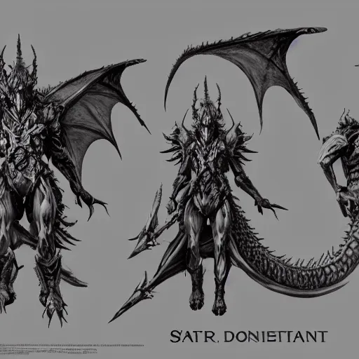 Image similar to satan as a dragon in hell, character sheet, fine details, concept design, contrast, brigitte bardot, kim jung gi, greg rutkowski, trending on artstation, 8 k, full body, turnaround, front view, back view, ultra wide angle