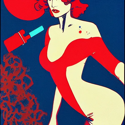 Image similar to noir femme fatale with a gun, rudolph belarski, robert mcginnis, german expressionism, blue red highlighter risograph, 8 k highly detailed