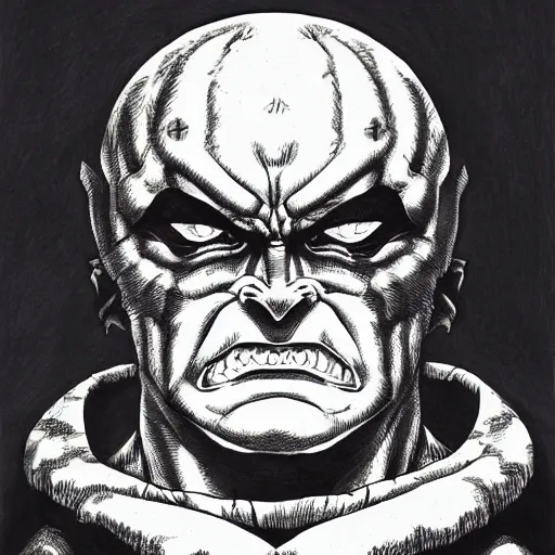 Prompt: a menacing villain by kentaro miura