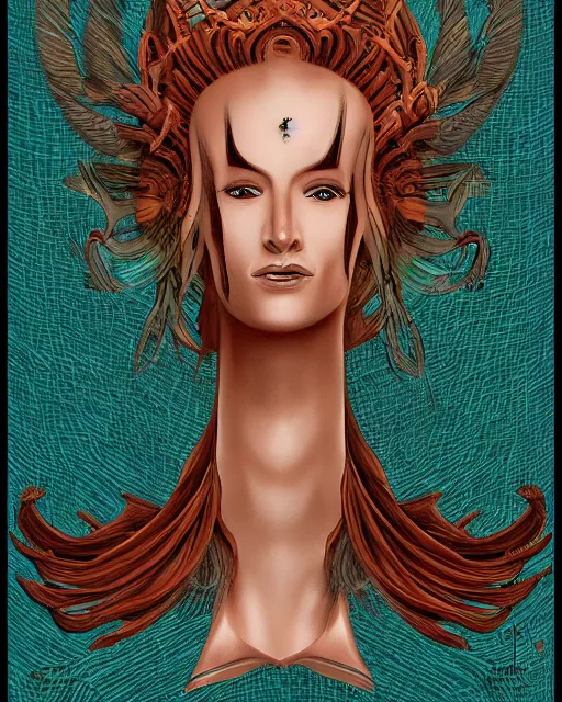 Image similar to androgynous non - human goddess of terrible forbidden knowledge by frank frazzetta