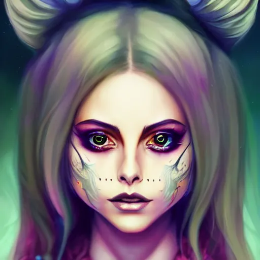 Image similar to a portrait of a beautiful willa holland death metal makeup, art by lois van baarle and loish and ross tran and rossdraws and sam yang and samdoesarts and artgerm, digital art, highly detailed, intricate, sharp focus, trending on artstation hq, deviantart, unreal engine 5, 4 k uhd image