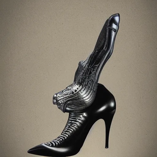Prompt: High heel shoes designed by Giger