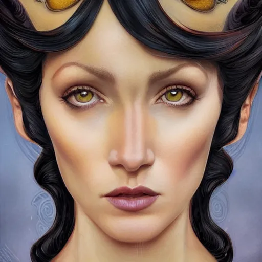 Image similar to an art nouveau, ( streamline moderne ), multi - ethnic and multi - racial portrait in the style of charlie bowater and donato giancola and charles dulac. very large, clear, expressive, and intelligent eyes. symmetrical, centered, ultrasharp focus, dramatic lighting, photorealistic digital matte painting, intricate ultra detailed background.