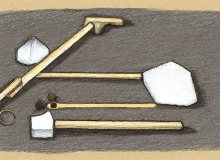 Prompt: a crossbow bolt made of salt in a case, sketch, coloured pencil, diagram