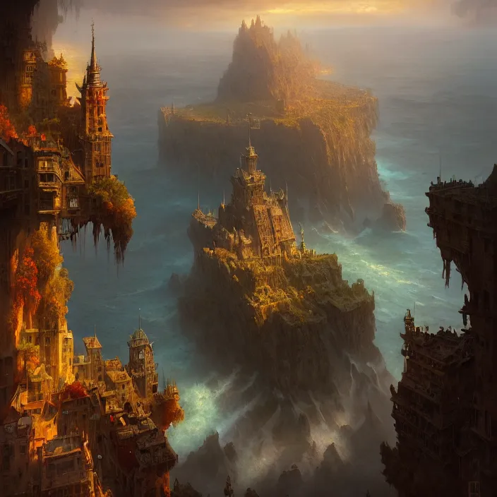 Prompt: matte painting by marc simonetti, jonathan solter, greg rutkowski of an island, masterpiece, cinematic, hyperdetailed, photorealistic, hyperrealism, architecture, aerial view,