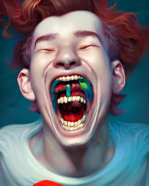Prompt: digital art, fantasy portrait of a laughing boy , by James Jean and by artgerm, by ross tran , ultradetailed, charachter design, concept art, trending on artstation,
