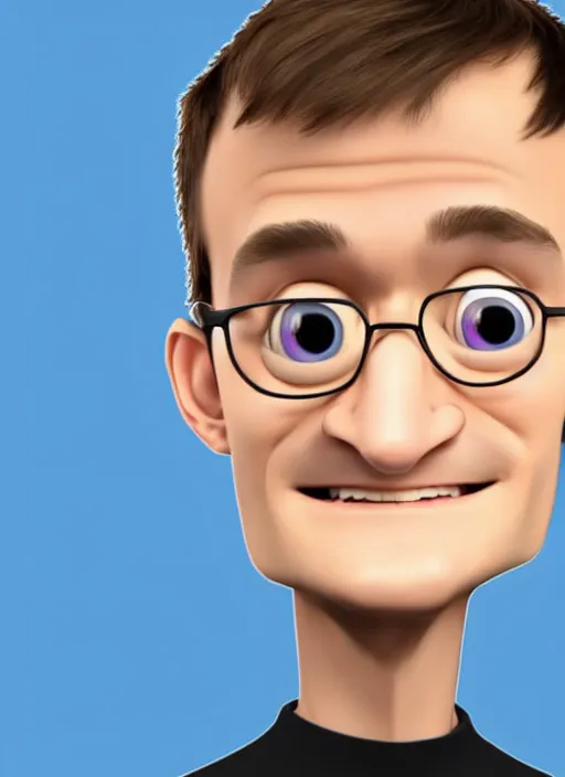 Prompt: vitalik buterin in headphones starring in pixar cartoon. vitalik buterin, close up, perfect symmetric face, coherent eyes, pixar cartoon style, beautiful smiling face, high detail, very sharp, 4 k