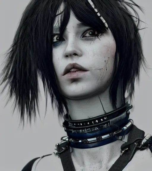 Image similar to detailed realistic female character cyberpunk wearing thick steel collar around neck, realistic, art, beautiful, 4K, collar, choker, collar around neck, punk, artstation, detailed, female, woman, choker, cyberpunk, neon, punk, collar, choker, collar around neck, thick collar, tight around neck, punk, choker