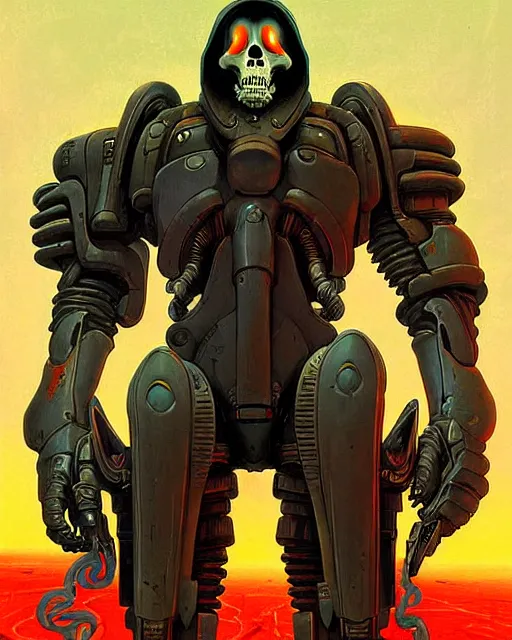 Image similar to reaper from overwatch, character portrait, portrait, close up, concept art, intricate details, highly detailed, vintage sci - fi poster, retro future, in the style of chris foss, rodger dean, moebius, michael whelan, and gustave dore