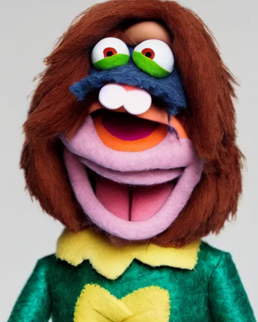Image similar to erin hannon as a muppet. highly detailed felt. hyper real photo. 4 k.