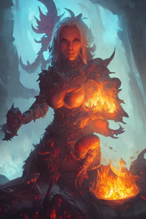 Image similar to a d & d with flames in their eyes, character concept art, illustration, world of warcraft, by greg rutkowski, emylie boivin, rossdraws